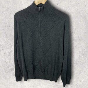 NEW Van Heusen Quarter Zip Knit Sweater‎ Grey Size Large Sample Pullover Diamond